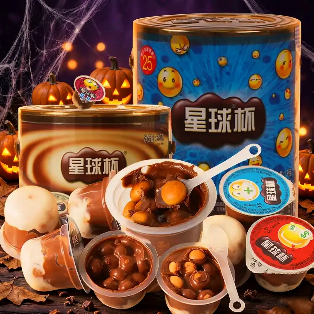 26-Cup Halloween Snack Variety Pack - 390g Assorted Biscuits, Cream-Filled Chocolates, Duvalin Candy, Cocoa Spread with Breadsticks, Milk Chocolate Cream Cookies, Nostalgic Asian Snacks, Trick-or-Treat Party Favors