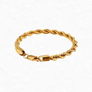 Classic Stainless Steel Rope Chain Bracelet with Golden Lobster Clasp - Perfect Jewelry Gift For Him