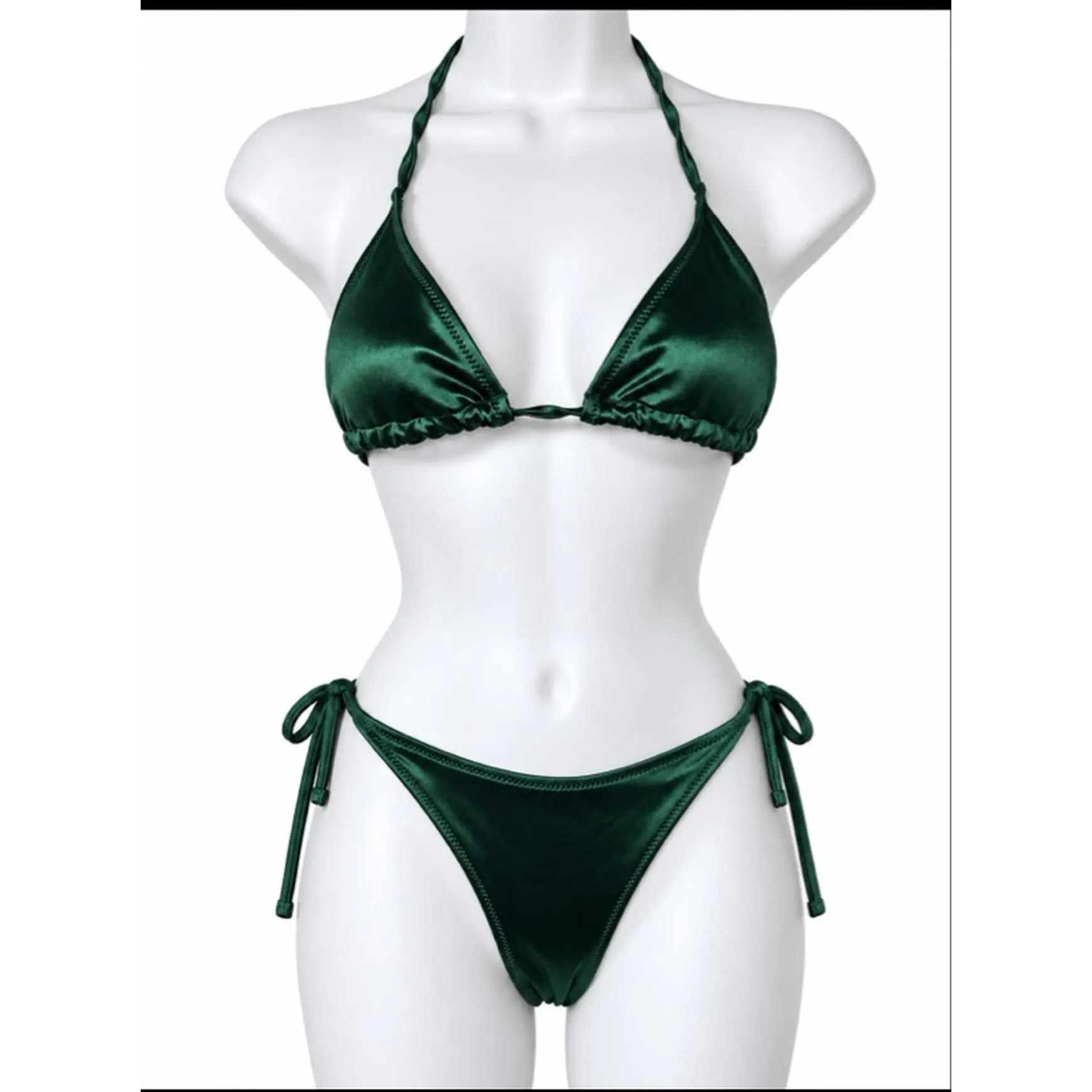 Dark Emerald Green Satin Small Bikini Set for Women