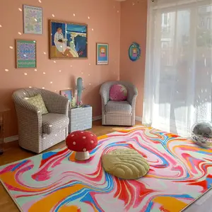 Multicolor Geometric Pattern Carpet, Fashionable Artistic Design, Foldable Non-Slip Plush Washable Area Rug for Living Room Bedroom Festival Decor