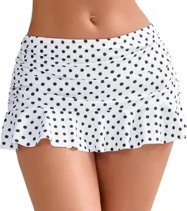 Women's Mid Waisted Ruched Ruffle Swim Skirts with Hipster Sexy Bikini Swimsuit Bottoms