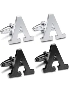2 Pairs Letter A-Z Stainless Steel Cufflinks for Men, Classic Initial Cuff Links for Business Wedding Shirt Accessories