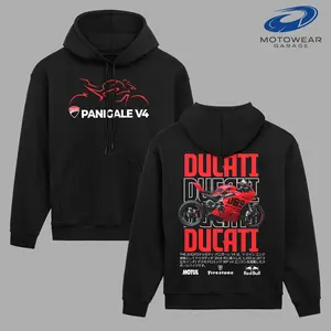 Retro Ducati Panigale V4 Hoodie World Champion Race Enthusiast Apparel Streetwear Helmet Racing Team Super Motorsports Clothing Riders Motocross Off-Road Dirt Bike Fan Gear Cotton For Moto Fan