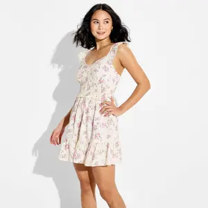 Women's Smocked Flutter Sleeve Mini Dress - Wild Fable™ Cream Floral XXS