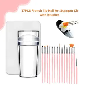 17PCS French Tip Nail Art Stamper Kit with Brushes – DIY Manicure Starter Tool Set for Home & Salon Nail Design, Perfect Gift for Nail Art Lovers