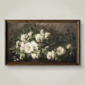 1pc Unframed, Tv Flowers Poster,Moody White Flowers Still Life Canvas Prints,Retro Decor,Antique Canvas Wall Art, Artwork Wall Painting For Gift, For Bedroom, Bathroom, Living Room, Wall Decor, Home And Dormitory Decoration Gifts Birthday Graduation