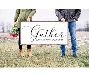 GiftOfHope Gather Print Wall Decor - Farmhouse Table, Gather Sign For Dining Room - Throw Pillow -Poster Unframed