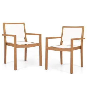 COSTWAY - Stackable Outdoor Dining Chair Set of 2 with Acacia Wood Frame