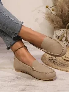 Women's Fashionable Plain Color Slip on Flats, Soft Sole Flats, Casual Comfortable Flat Shoes for Daily Wear, Lightweight Breathable Shoes for Women & Girls