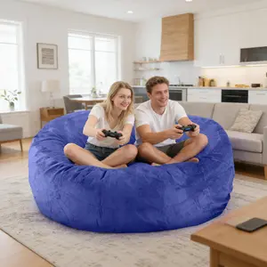 VIREO bean bag sofa, round bean bag chair, large 6 ft size, black recliner sofa, memory foam filling, washable flannel sofa cover, adult couple double sofa, suitable for living room and bedroom, multifunctional sofa for leisure and entertainment