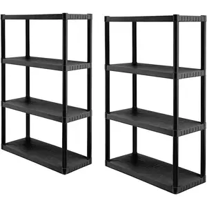 4-Tier Medium Duty Plastic Storage Shelves that Support up to 75lbs/shelf, Organization and Storage, Weather-Resistant Design, Easy Assembly, 2 Pack, Black (52.1"H x 34.8"W x 14.6"D)
