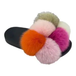 Women's Winter Bubble Fur Slide-On Slipper Shoes - Soft Fluffy Cotton, Anti-Slip Rubber Sole Grip, Elegant Studded, Plain Look, Comfortable All-Day Indoor/Outdoor Flipflop Footwear, Shoe