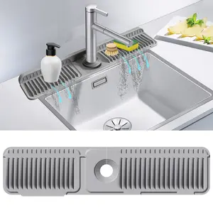 24 Inch Extra Long Silicone Faucet Mat for Kitchen Sink, 7° Slope Self-Draining Splash Guard, Water Catcher Draining Pad for Counter Protection, Keep Kitchen Sink Area Clean and Dry