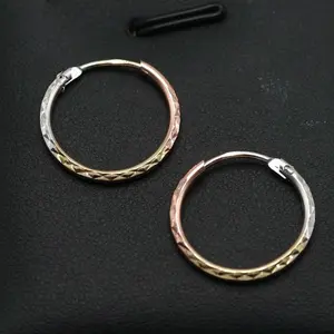 14K Gold 3 Tone Mini Hoops - 18mm Intricate Dimond Cut Hoops