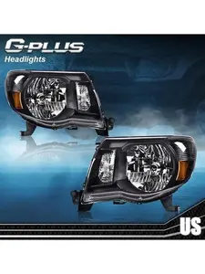 Fit For 2005-2011 Toyota Tacoma Amber/Black Headlights Headlamps Left & Right G-PLUS