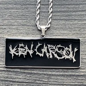 Ken Carson Black Pendant Necklace - 2" Mirror Polished Stainless Steel Opium Pendant with Hypoallergenic Enamel Chain Free Gift Included