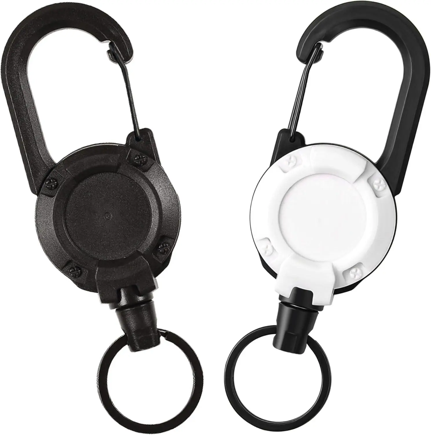 2pcs Durable Retractable Keychain Holders with Smooth Metal Clip, Split Ring, Multitool Carabiner, Tactical ID Badge Reel, 23.6in Steel Cord for Hands-Free Adult Use (19.0-24.9in Range)