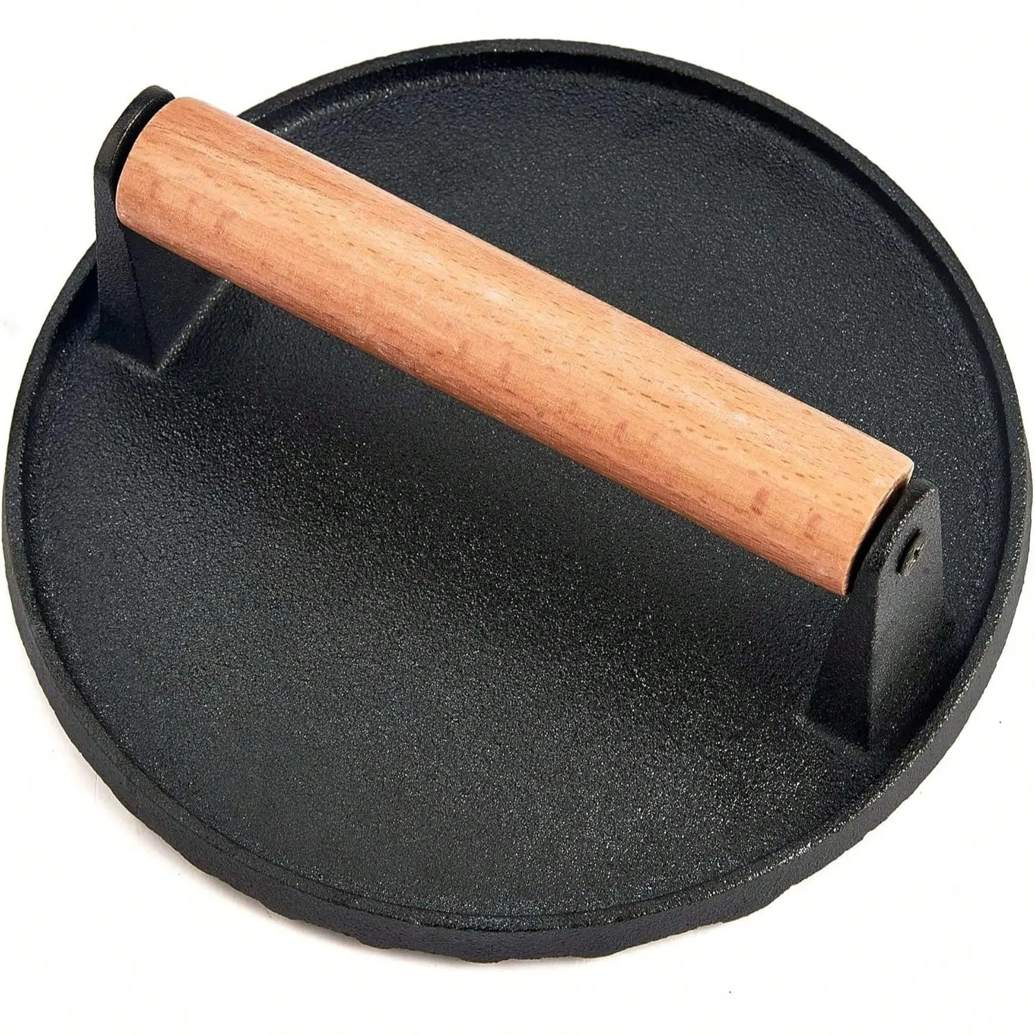 Burger Press, Round Heavy-Duty Cast Iron Smash Bacon Press Meat Steak with Wood Handle for Griddle, Sandwich, Nonstick Pan