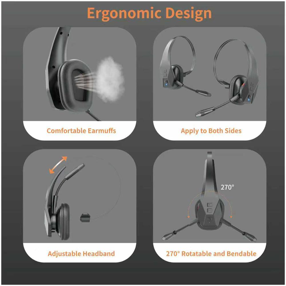 DH17 Bluetooth Headset  for Computer, Single-Ear Wireless Headset with Noise Cancelling Microphone for Office & Truckers, Bluetooth V5.3 with Mute Button for Work