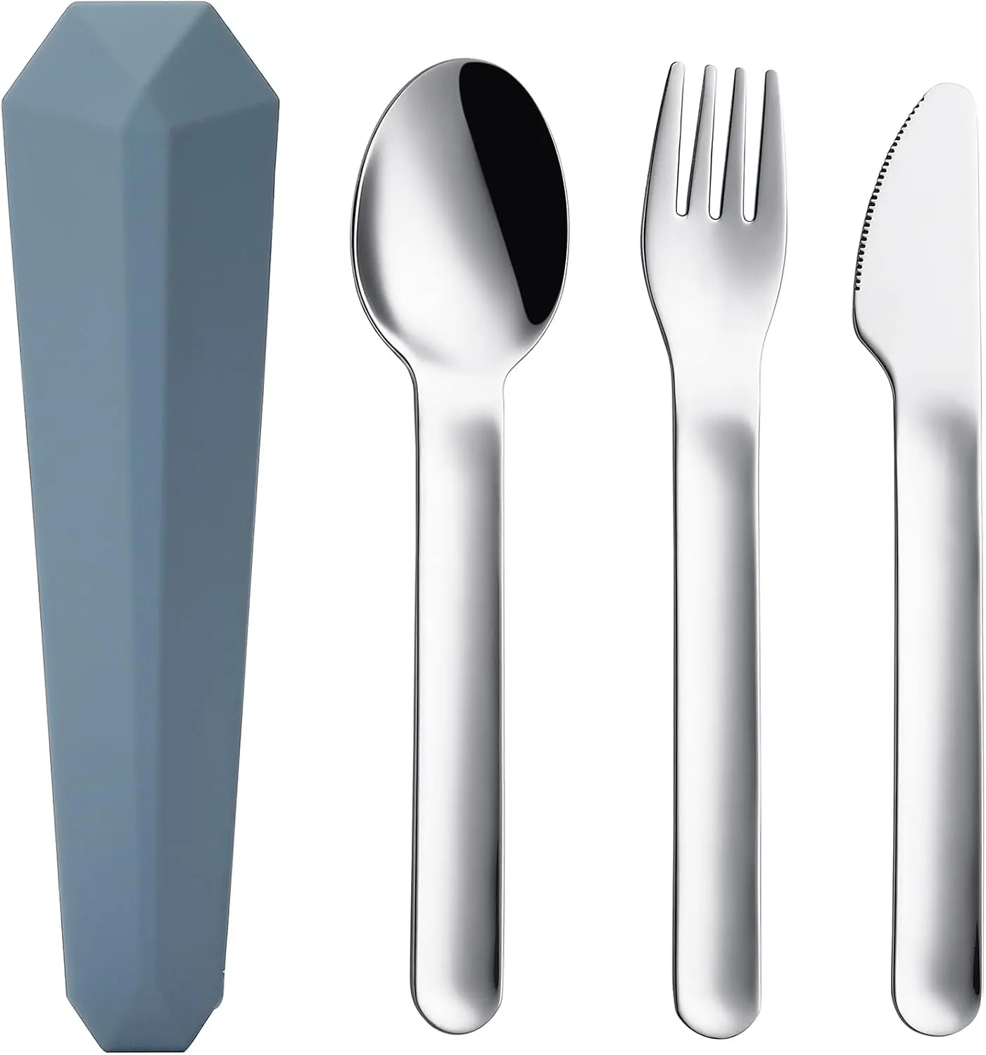 Travel Utensils with Case,  Camping Silverware Cutlery, 18/8 Stainless Steel Portable Fork Spoon  Set for Lunch Picnic School Workplace (Blue)