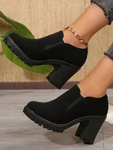 Women's Fall Winter Round Toe High Heel Chelsea Boots, Casual Thick Sole Ankle Booties, Dress Boot, Fashionable Slip-On for Holidays & Parties