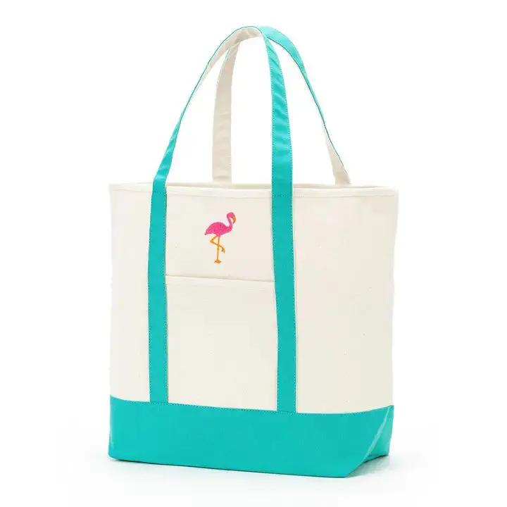 Flamingo Everyday Tote Tropical Canvas Beach Travel Shoulder Bag #M733VL-MINT-FLAM