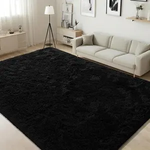 Ultra Soft Fluffy Rug for Bedroom, 3 x 5 Feet Shaggy Area Rugs for Living Room Fuzzy Carpet Comfy Nursery Mat Bedside Carpets for Kids Boys Room Home Decor, Black
