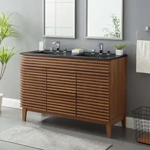 Modway Render 48" Double Sink Bathroom Vanity in Walnut Black