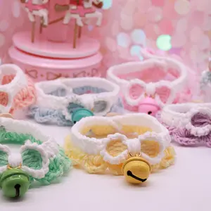 Handmade Crochet Cat/Dog Collar with Bell Adjustable