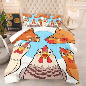 2/3 Pcs Cheerful Cartoon Chick Comforter Set, Playful Yellow Chick & Hen Pattern, Soft and Breathable Microfiber, Perfect for Brightening Up a Playful Bedroom Atmosphere, Ideal Choice for Farm Animal Enthusiasts (Filling Included, No Pillow Inserts)