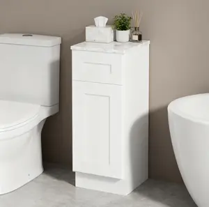 12" White Shaker Base Cabinet with Soft-Closing Drawer Single Door Solid Wood Adjustable Shelf Ready-to-Assemble for Kitchen Bathroom Laundry and Garage 12W x 24D x 34.5H