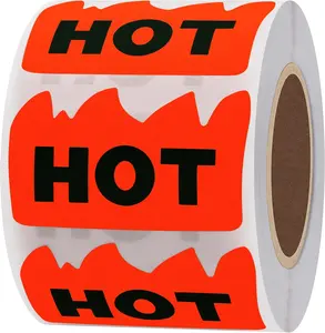 500pcs Rave Hot Stickers 2 x 1-1/5 Inch Fluorescent Red Hot Flame Fire Shape Marking Labels for Festival Spicy Sauce (Fluorescent Red)