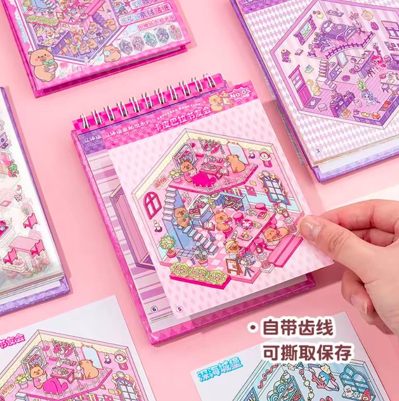 Teddy Bear Miniature Scene Sticker Book 3D Landscape DIY Scrapbook Kids 20pcs