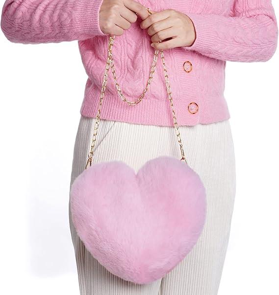 Heart Shaped Purse Fluffy Crossbody Bag with Chain Shoulder Strap Cute Clutch  Special Occasions
