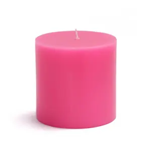212 MAIN Unscented Hot Pink Handpoured Smokeless Wax Pillar Candles (CPZ-073-12) - 3x3 in, 12-Piece Bulk Case, Decorative Wax Candle for Camping & Hiking, Outdoor Lights