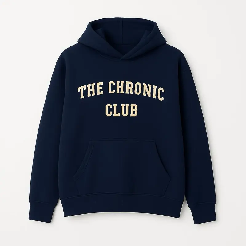 The Chronic Club Women's Casual Logo Print Hoodie, Navy Blue Long Sleeve Pullover Sweatshirt for Everyday Wear, Everyday Tops