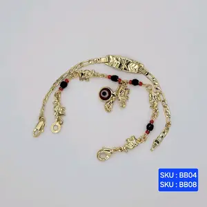 Super Combo Gift Set - 5.75 Inch Adjustable Figaro Style Bracelet & Evil Eye Protection 5.75 Inch Red Laminated Gold Bracelet for  Babies