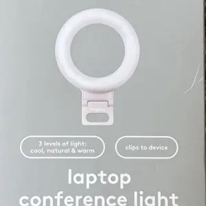 Laptop Clip-On Conference Ring Light Stone White - 3 Levels of Light Cool Natural Warm Selfie Enhancer for Device - Phone Rotatable Car Smartphone Cellphone