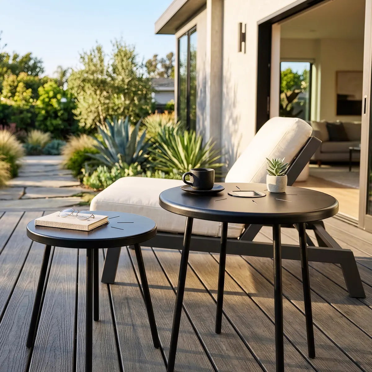Iron 2-Piece Nesting Cube Patio End Tables (2 Sizes, 13.45 lbs) - Solar-Powered with Integrated LED Lighting, Durable Outdoor Accent Tables for Patio, Living Room, Light Up Your Space, Nesting Tables
