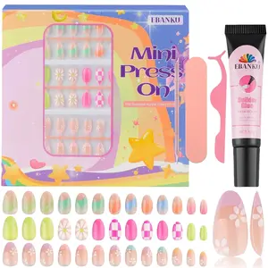 EBANKU Press on Nails Kit for Kids,Includes 156、144、130、78、24 Pieces Per Pack,Colorful Flower Almond Fake Nail Tips for Girls, Kid Fake Nail Kit for Girls 8-12 Years Old with Jelly Nail Adhesives Birthday Gifts Holiday Haul Diy,EasterNails
