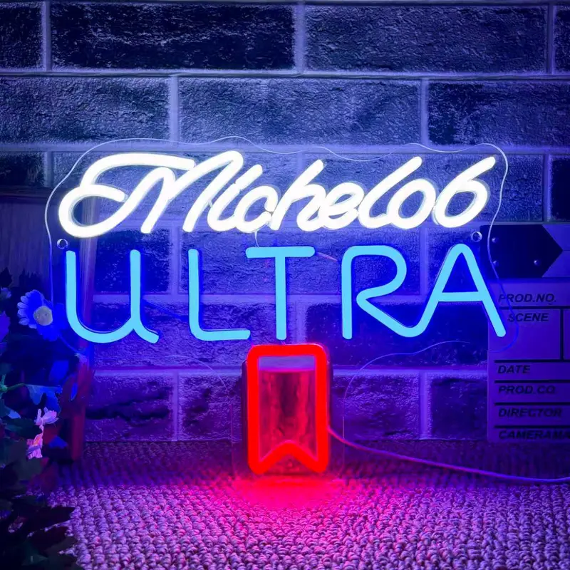 Michelob Ultra Beer Neon Signs for Wall Decor Neon Lights for Bedroom LED Signs Suitable for Man Cave Bar Pub Restaurant Christmas Birthday Party Gift LED Art Wall Decorative CRS Light Bar Sign 5V USB Power