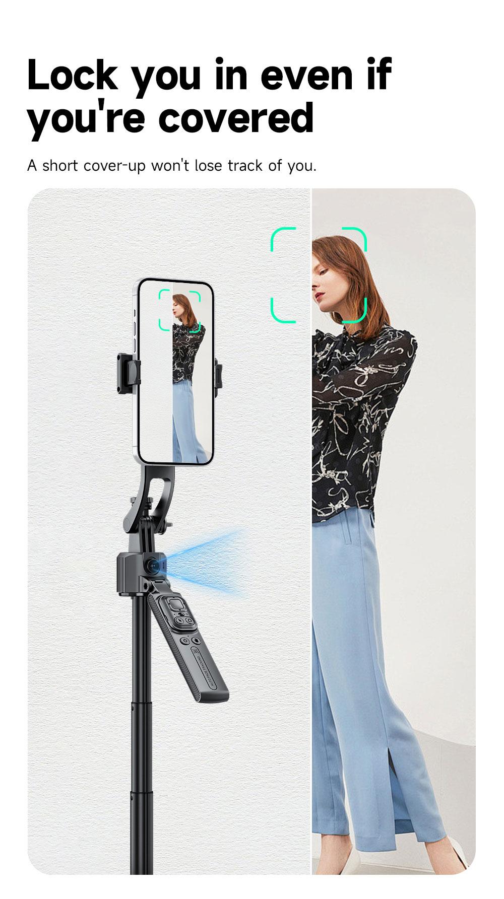 70" Auto Face Tracking Tripod for iPhone,Automatic Popup Tripod,No App,360° Rotation Smartphone Stand Tripod with Rechargeable Remote Control for TikTok Contentcreation Vlog Video Recording Travel Cellphone Selfie