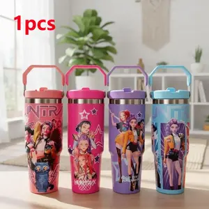 Kpop Tumblers 30oz Ice King Cup, 304 Stainless Steel, Handheld Car Cup, Vacuum Insulated Straw, Dual Use Winter Summer, with Straw