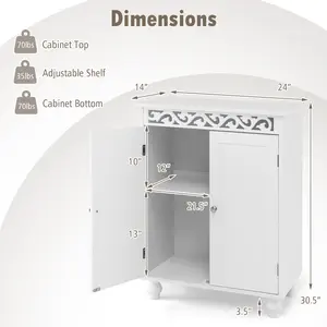 COSTWAY - Freestanding Bathroom Cabinet Floor Storage Organizer with Adjustable Shelf and Solid Wood Legs-White