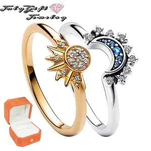 1 Pair Celestial Sun and Moon Ring Set, Sparkling Sun Moon Ring , Friendship Promise Matching Rings, Anniversary Birthday Gifts for Women