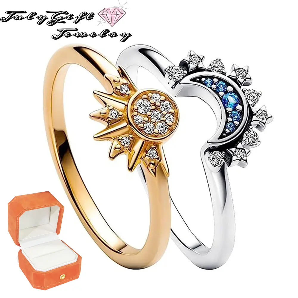 1 Pair Celestial Sun and Moon Ring Set, Sparkling Sun Moon Ring , Friendship Promise Matching Rings, Anniversary Birthday Gifts for Women
