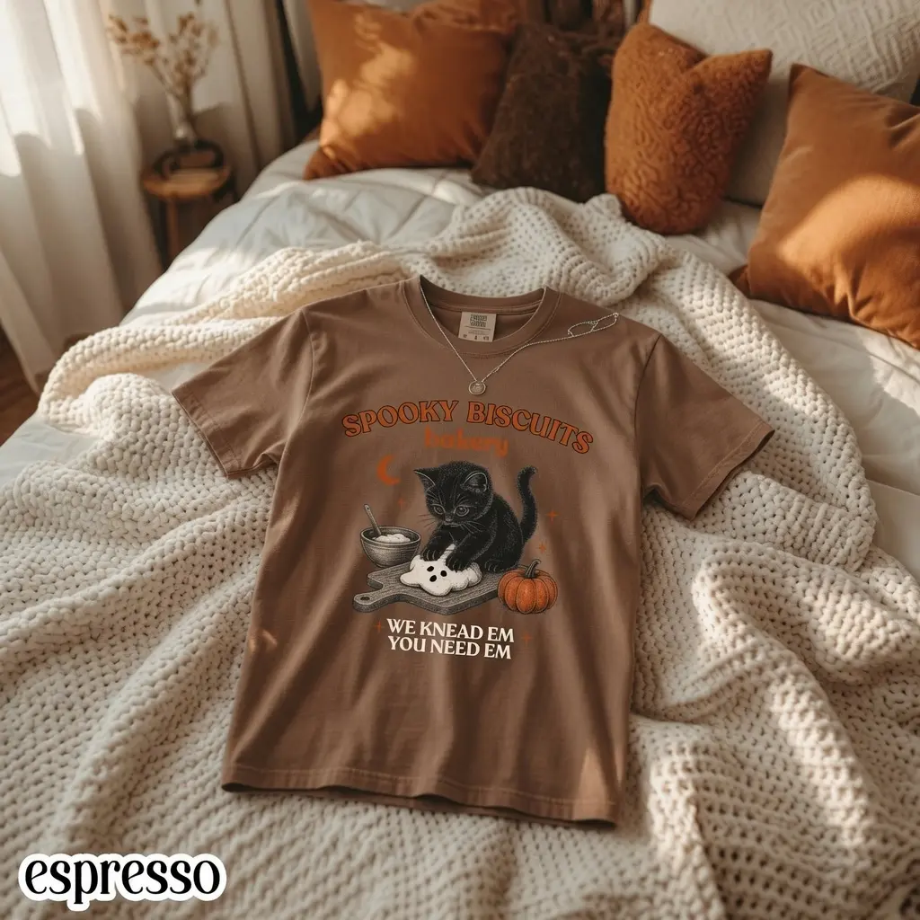 Comfort Colors Spooky Biscuits Bakery Shirt, Comfort Colors Black Cat Halloween Tee, Funny Baker Cat Graphic T-Shirt, Pumpkin Fall Season Gift