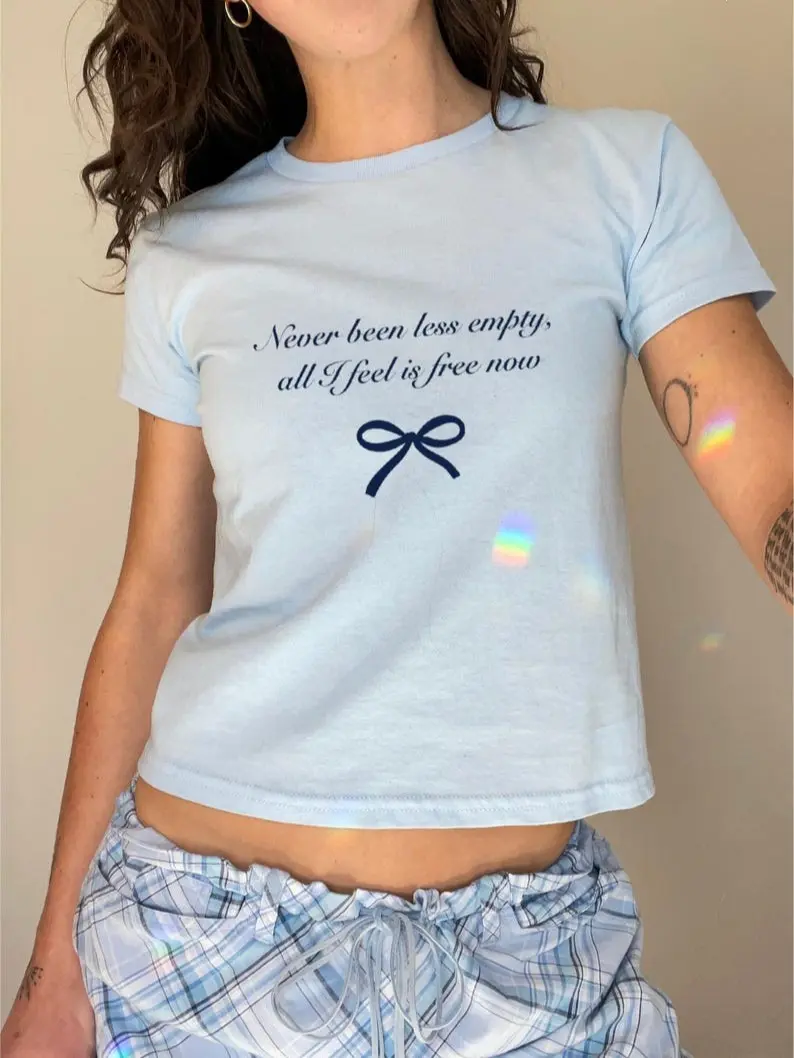 Gracie Abrams Inspired 'Free Now' Lyric Baby Tee, Bow Graphic T-Shirt, Music Inspired Top, The Secret of Us Tour Merch, Coquette Bow Detail