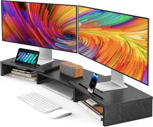 Dual Monitor Stand Riser for 2 Monitors - Adjustable Desk Organizer with 2 Slots for Laptops, PCs, and Printers