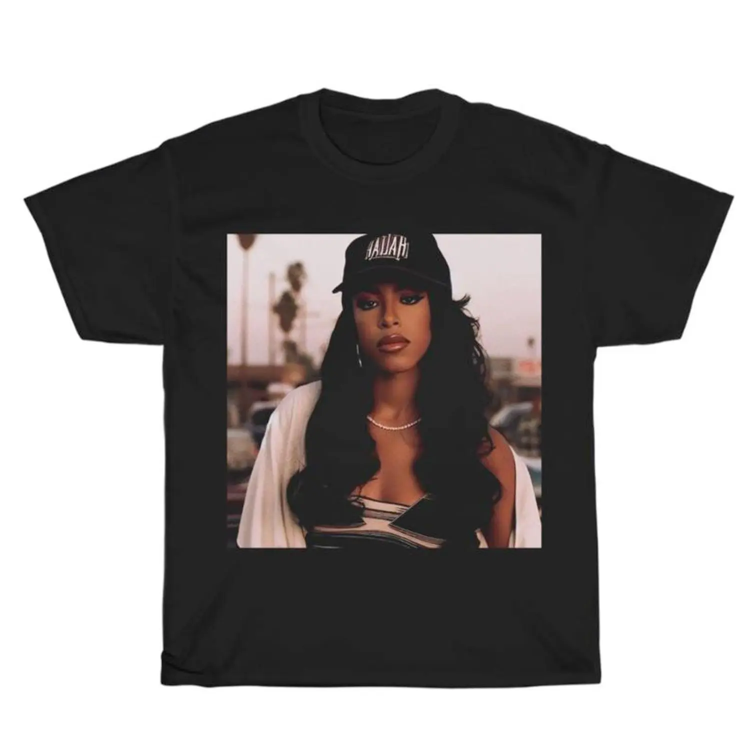 Women's Classic Soft Short-Sleeve Vintage Aaliyah Graphic Unisex Tee, 90s Bootleg Rap Design Streetwear Outfit, Jackets-Compatible Rap Gift Top, Outfits, Shortsleeve, Round Neck, Breathable, Fabric, T Shirts, Graphic Shirts